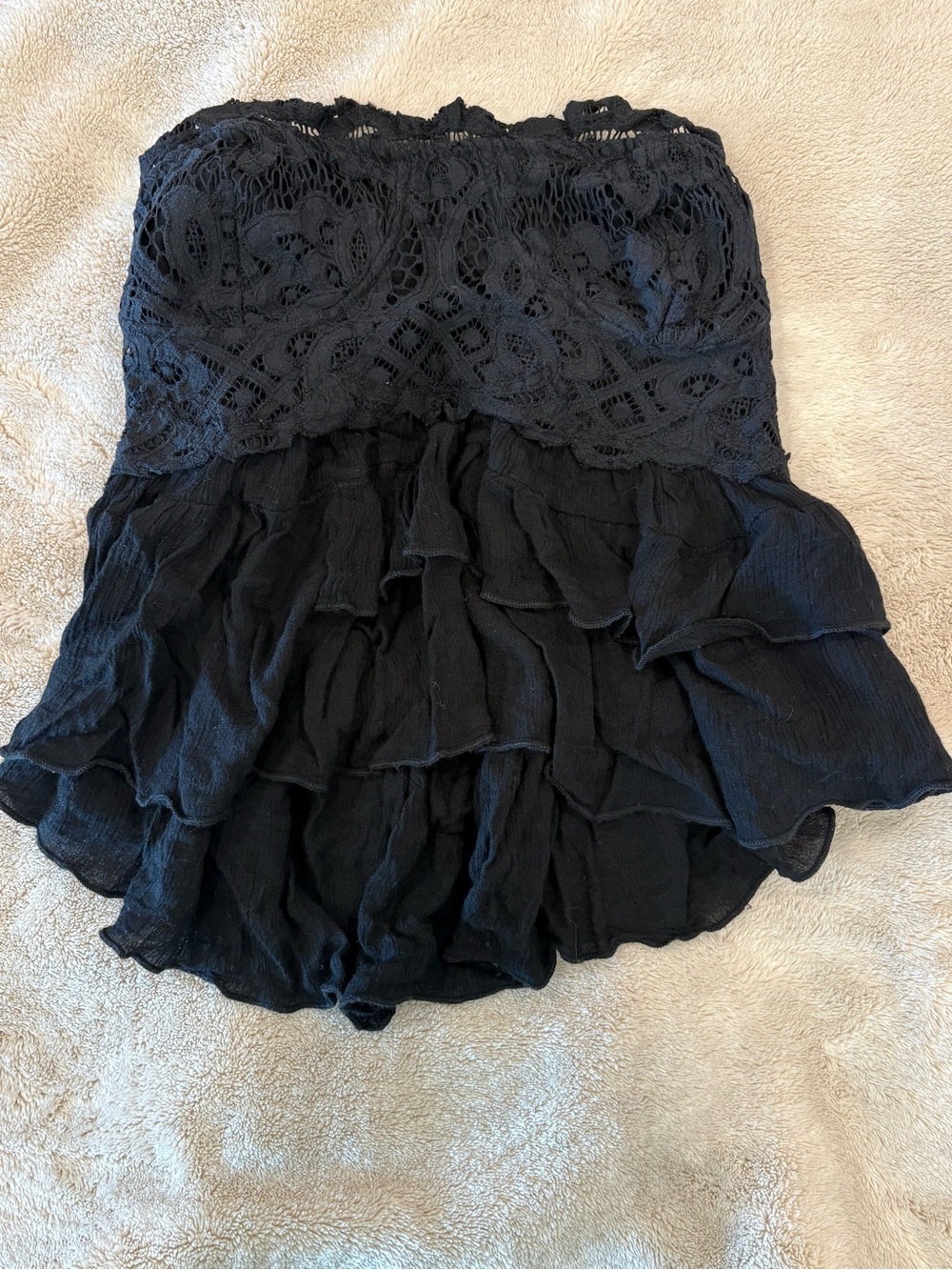 Free People strapless Adella black flower ruffle peplum top